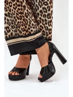 Sandały Damskie Na Słupku I Platformie Eko Skórzane Czarne Lomman