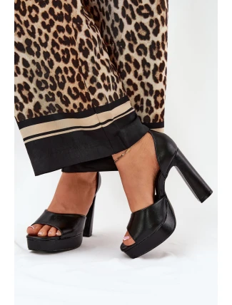 Sandały Damskie Na Słupku I Platformie Eko Skórzane Czarne Lomman