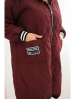 Dámska prešívaná bunda s kapucňou a športovými manžetami Plus Size Plum