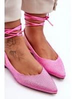 Wiązane Damskie Baleriny Zdobione Ćwiekami Różowe Jange