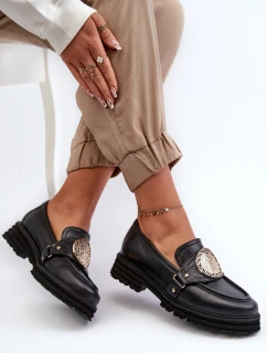 Zazoo 3485 Mokasyny Damskie Ze Złotą Ozdobą Skóra Naturalna