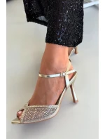 Dámské sandály na jehlovém podpatku s zlatým zdobením Peloria