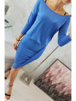 Asymetrické šaty s 3/4 rukávmi, fialovo-modré