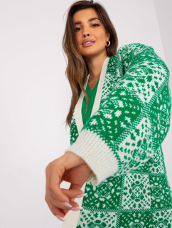 Zelený a ecru voľný sveter so vzormi