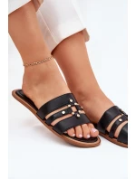 Płaskie Klapki Damskie Ze Złotym Detalem Czarne Noroti