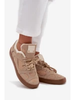 Sneakersy Damskie Na Platformie Ocieplane Futerkiem Beżowe Solvia