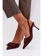 Dámské sandály na podpatku s mašlí Čokoládové Hestia