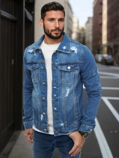 Pánska džínsová bunda s odreninami modrá FashionStreet TX3633