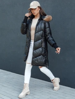Dámska prešívaná zimná bunda z umelej kožušiny s kapucňou LAGOON black FashionStreet TY4499