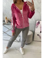 Velúrová mikina s kapucňou fuchsiová