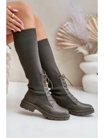 Wsuwane Kozaki Ze Skarpetkową Cholewką Ciemnozielone Iranel