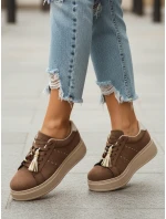 Dámske semišové tenisky so strapcami na platforme hnedé FashionStreet ZY1413