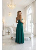 589-6 Maxi šaty bez ramienok s korzetovým zaväzovaním vzadu a rozparkom - fľaškovo zelené