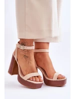 Skórzane Sandały Na Masywnej Platformie Beżowe Marina