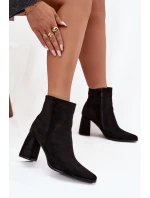 Botki Damskie Na Słupku Z Eko Zamszu Czarne Inessa