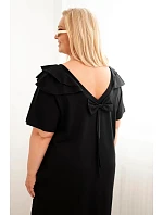 Dámske plus size bavlnené šaty s volánom na ramenách čierne Dámske plus size bavlnené šaty s volánom na ramenách čierne