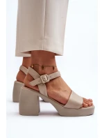 Zazoo 40386 Dámske kožené sandále na podpätku Beige Zazoo 40386 Dámske kožené sandále na podpätku Beige