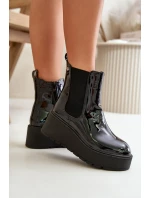 Lakierowane Botki Damskie Na Platformie I Koturnie Ocieplane Czarne Wloedia