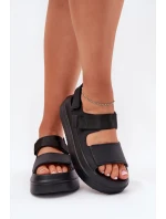 Sandały Damskie Na Platformie Z Rzepami Czarne Nitepira