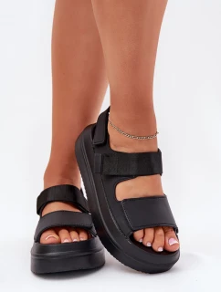 Sandały Damskie Na Platformie Z Rzepami Czarne Nitepira