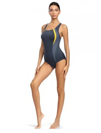 Dámske jednodielne plavky šedo-žlté S34A - Self