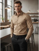Pánska košeľaSLIM FIT elegantná hladká béžová FashionStreet DX2681
