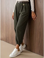 Dámske bavlnené manšestrové nohavice s opaskom, khaki, FashionStreet UY3172
