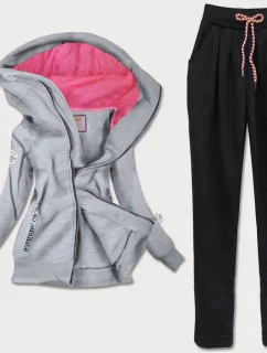 Šedá tepláková súprava s kapucňou a vysokým stojačikom (AMG747A)