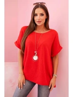 : Mušelínová blúzka s náhrdelníkom - červená