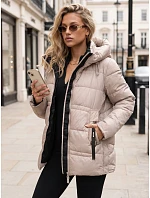 Dámska zimná prešívaná bunda s kapucňou, béžová, FashionStreet TY5951