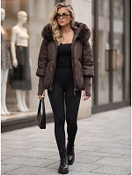 Dámska zimná prešívaná bunda s kožušinou, čokoládová, FashionStreet TY5993 Dámska zimná prešívaná bunda s kožušinou, čokoládová, FashionStreet TY5993