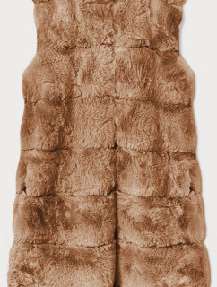 Svetlo hnedá dlhá kožušinové vesta a kapucňou (BR9745-12)