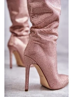 Modne Kozaki Na Szpilce Z Cyrkoniami Różowe Lovisa