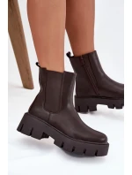 Botki Sztyblety Damskie Ocieplane Na Zamek Eko Skórzane Ciemnobrązowe Fivienne