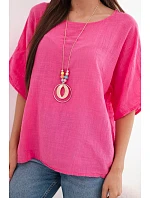 Dámska bavlnená blúzka oversize s krátkymi rukávmi ružová Dámska bavlnená blúzka oversize s krátkymi rukávmi ružová