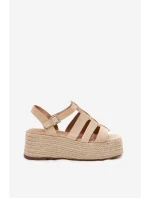 Sandały Damskie Z Paskami I Plecionką Beżowe Pardauss