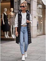 Dlhá dámska prešívaná vesta s kapucňou, čierna, FashionStreet TY5260 Dlhá dámska prešívaná vesta s kapucňou, čierna, FashionStreet TY5260