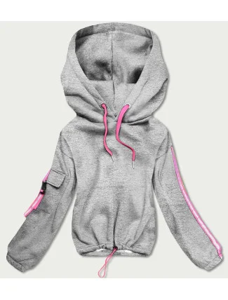 Krátka šedá dámska bavlnená tepláková mikina (26031)