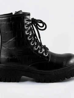 Čierne dámske šnurovacie topánky "krokodíl" (A9897)