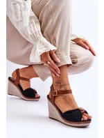 Damskie Sandały Na Koturnie Z Ozdobą Czarne Candice