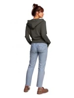 B246 Zavinovací sveter s kapucňou - vojensky zelený