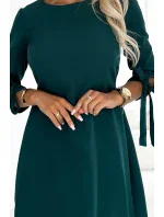 195-11 ALICE Trapézové šaty s mašľami - BOTTLE GREEN