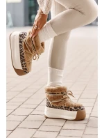 Skórzane Śniegowce Damskie Na Grubej Podeszwie Z Futerkiem Panterka Big Star OO274A208 Brązowe