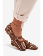 Dámské baleríny s otevřeným vzorem s kamínky a páskem Hnědé Wilvessa