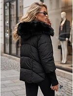 Dámska zimná prešívaná bunda s kožušinou, čierna, FashionStreet TY5995