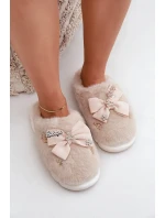 Futrzane Kapcie Z Kokardką I Przypinkami Beżowe Annalira