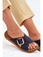 Skórzane Klapki Damskie Z Klamrą Inblu ED0003IU Granatowe