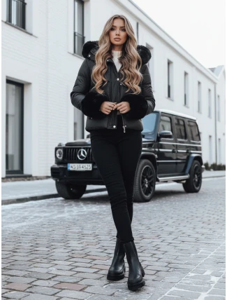 Dámska zimná bunda YOUWARM krátka prešívaná s kožušinou čierna FashionStreet TY5006 Dámska zimná bunda YOUWARM krátka prešívaná s kožušinou čierna FashionStreet TY5006