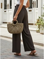 Dámske nohavice z lyocellu so širokými nohavicami, hnedé, FashionStreet UY3065 Dámske nohavice z lyocellu so širokými nohavicami, hnedé, FashionStreet UY3065