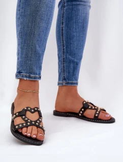Zdobené ploché dámske sandále Black Adivrae